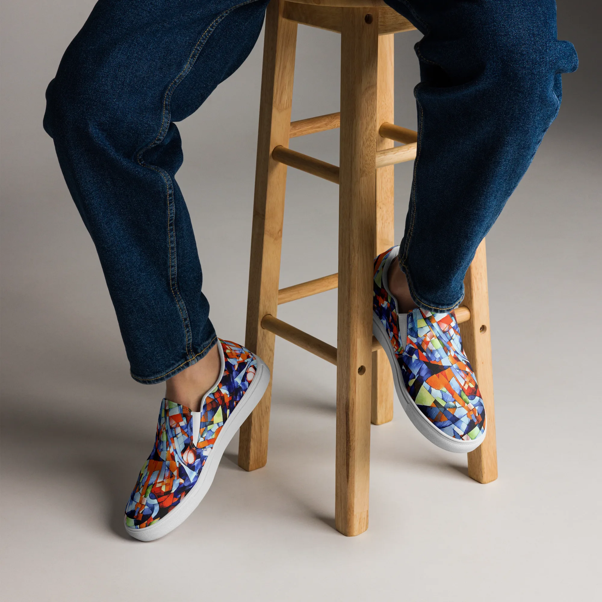 Cubist Current on Men's Slip-On Canvas Shoes — Front