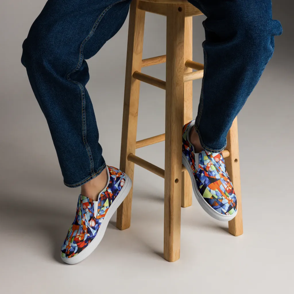 Cubist Current on Men's Slip-On Canvas Shoes — Front