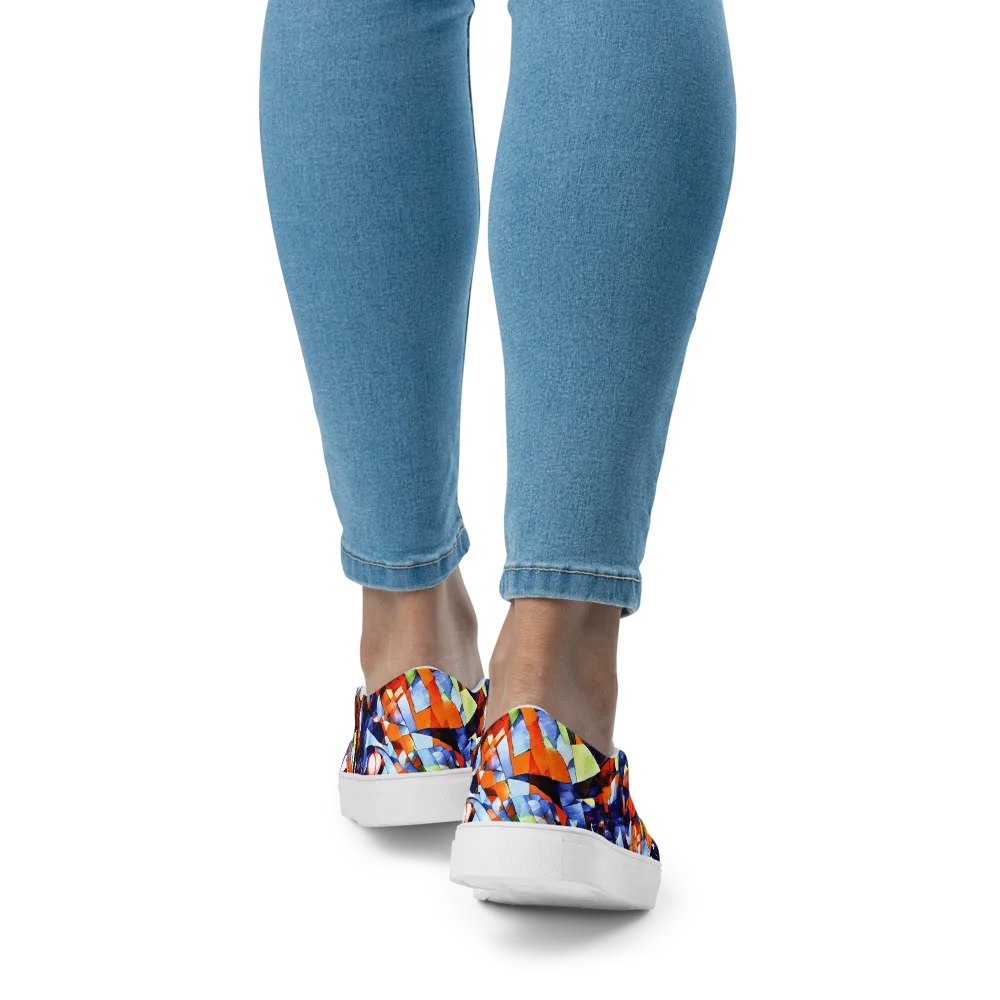 Cubist Current on Women's Slip-On Canvas Shoes — Back