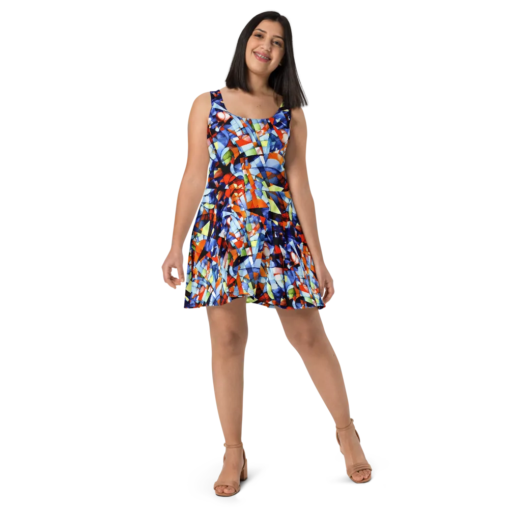 Cubist Current on Skater Dress — Front