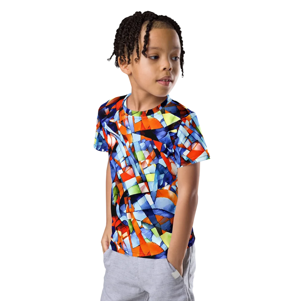 Cubist Current on Kids Crew Neck T-Shirt — Left Front