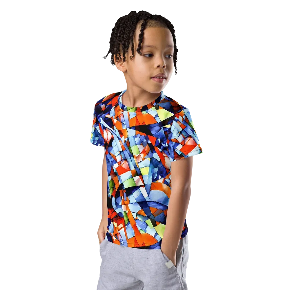 Cubist Current on Kids Crew Neck T-Shirt — Left Front