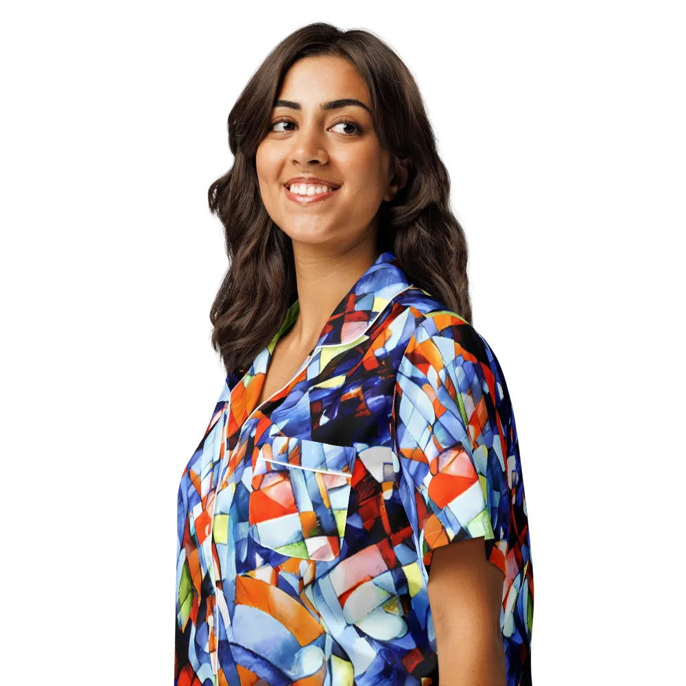 Cubist Current on Women's Short Sleeve Pajama Top — Left Front