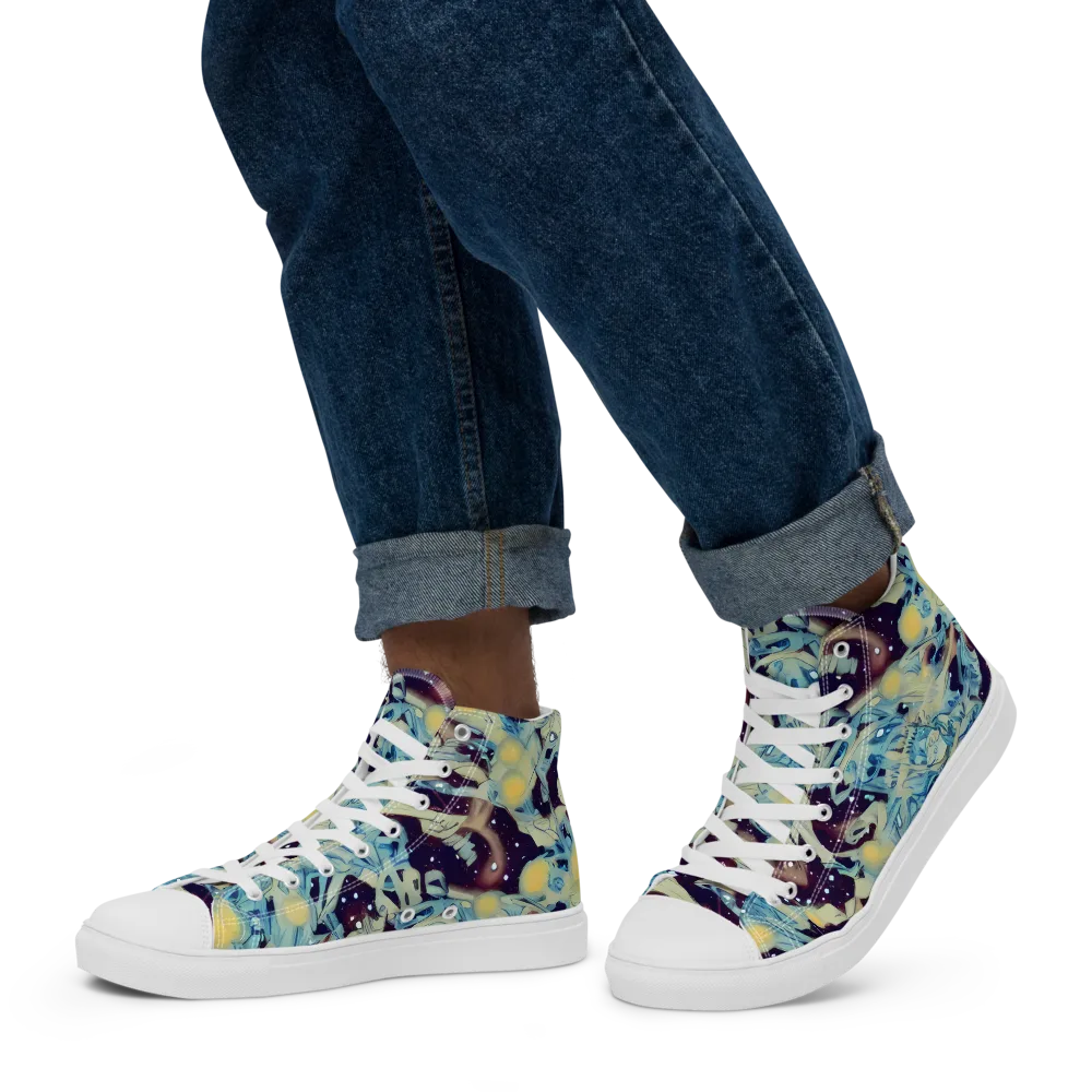 Celestial Fossil on Men's High Top Canvas Shoes — Left