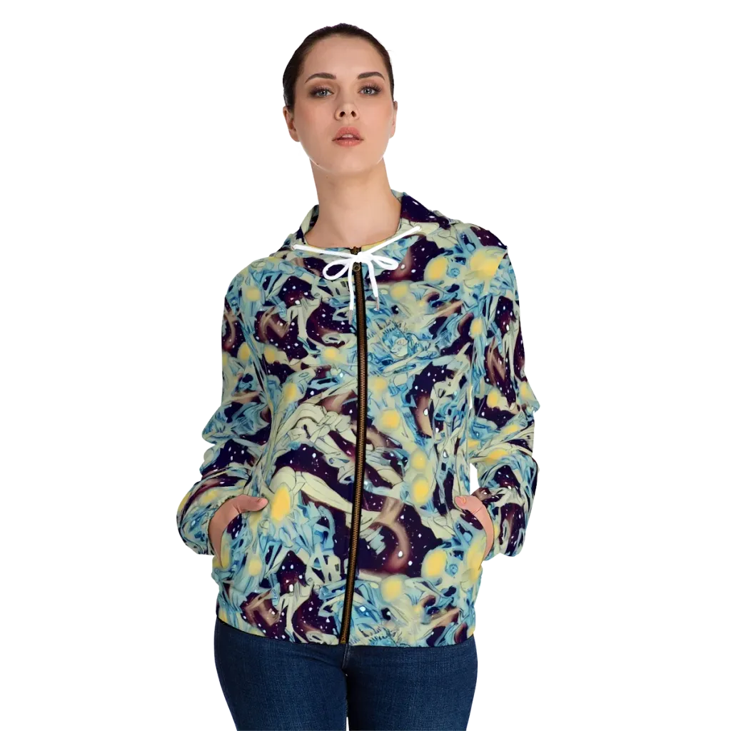 Celestial Fossil on Women's Full-Zip Hoodie — Front On Person