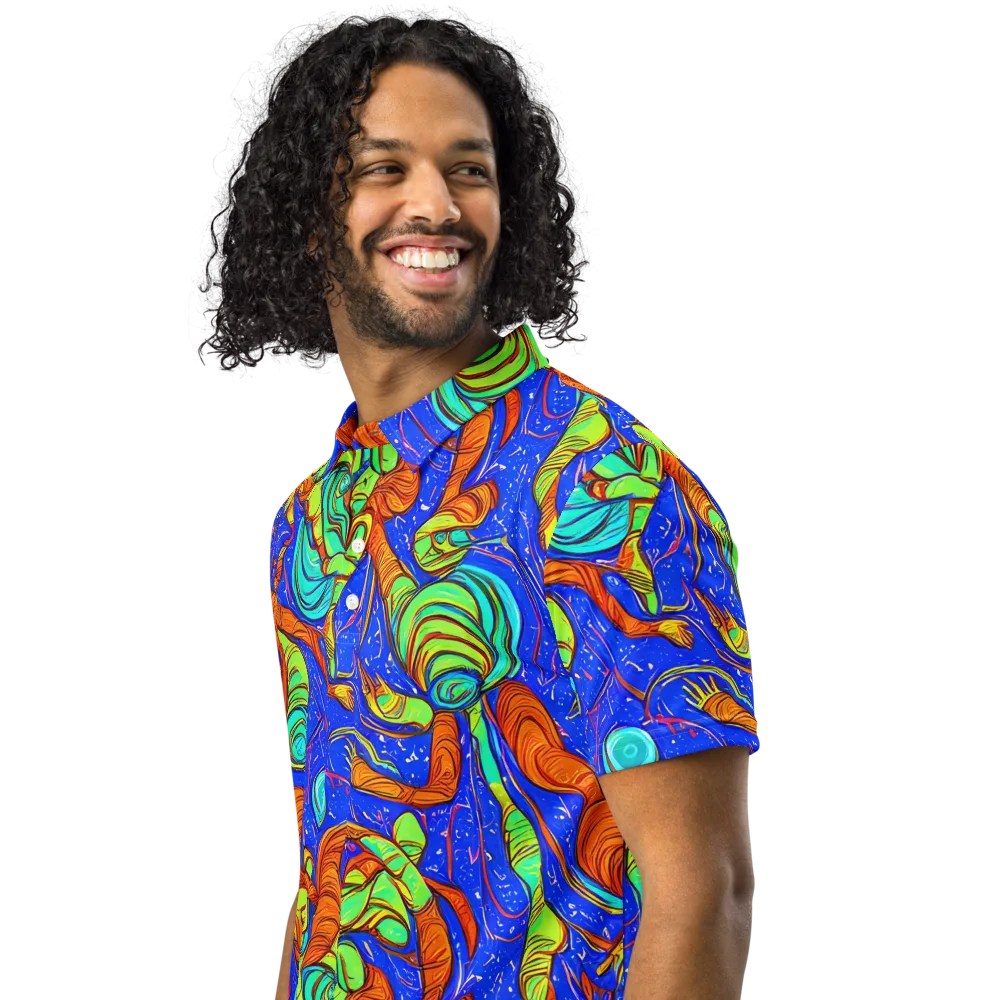 Kinetic Tropics on Men's Slim Fit Polo Shirt — Left Front