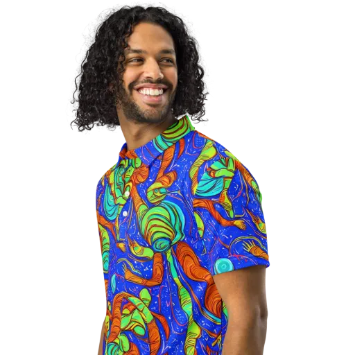 Kinetic Tropics on a Men's Slim Fit Polo Shirt