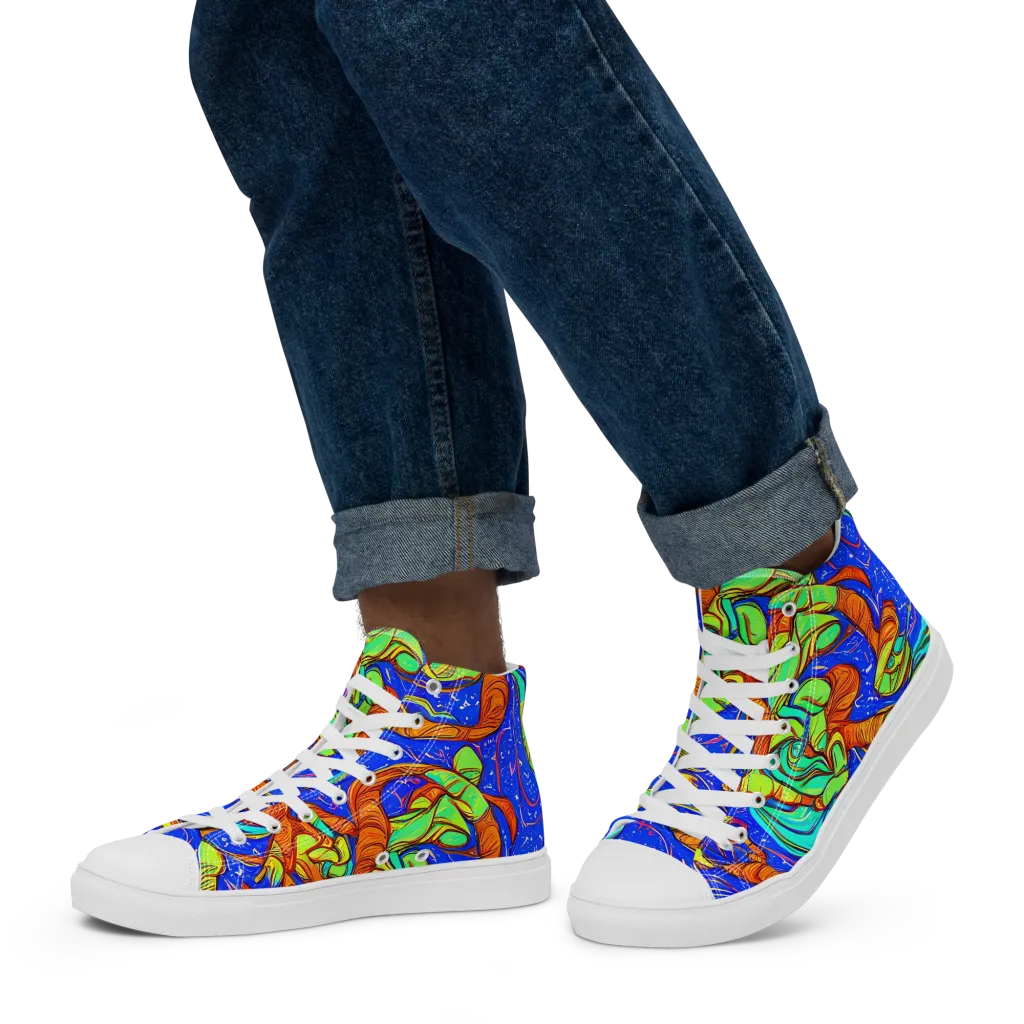 Kinetic Tropics on Men's High Top Canvas Shoes — Left