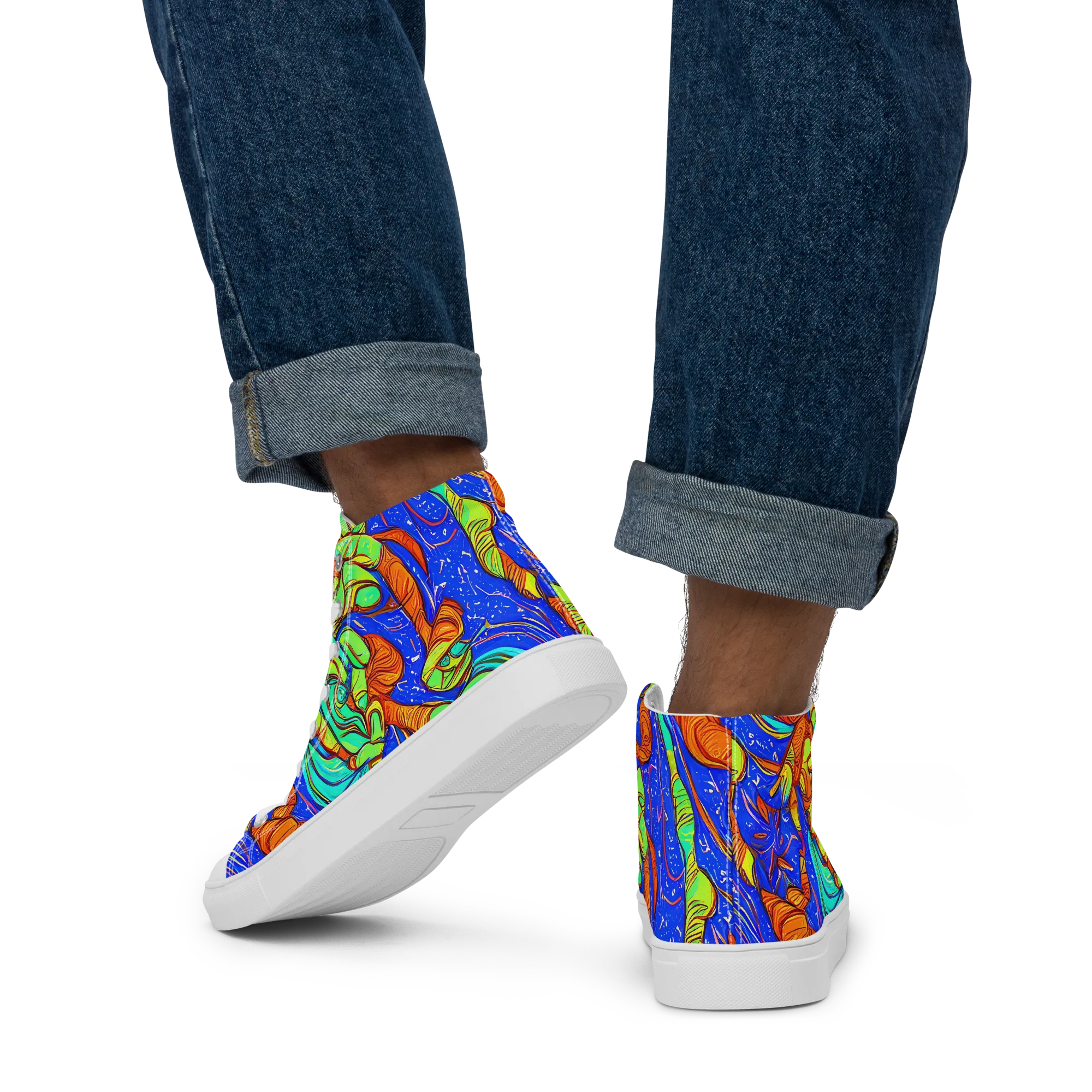 Kinetic Tropics on Men's High Top Canvas Shoes — Back