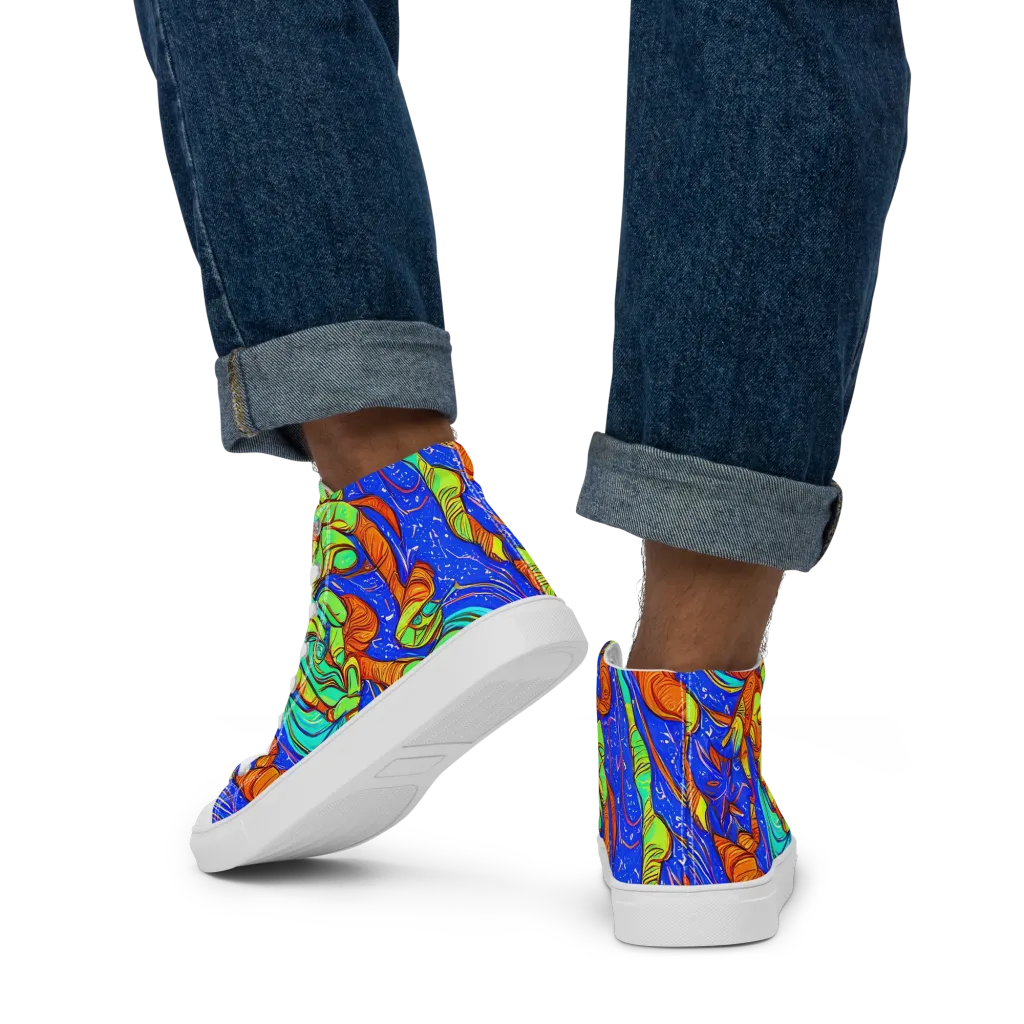 Kinetic Tropics on Men's High Top Canvas Shoes — Back