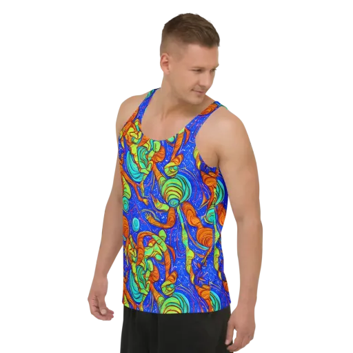 Kinetic Tropics on a Men's Tank Top