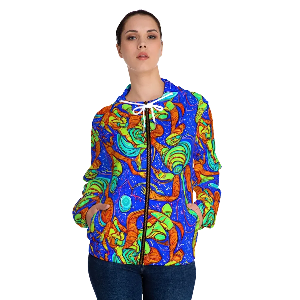Kinetic Tropics on Women's Full-Zip Hoodie — Front On Person