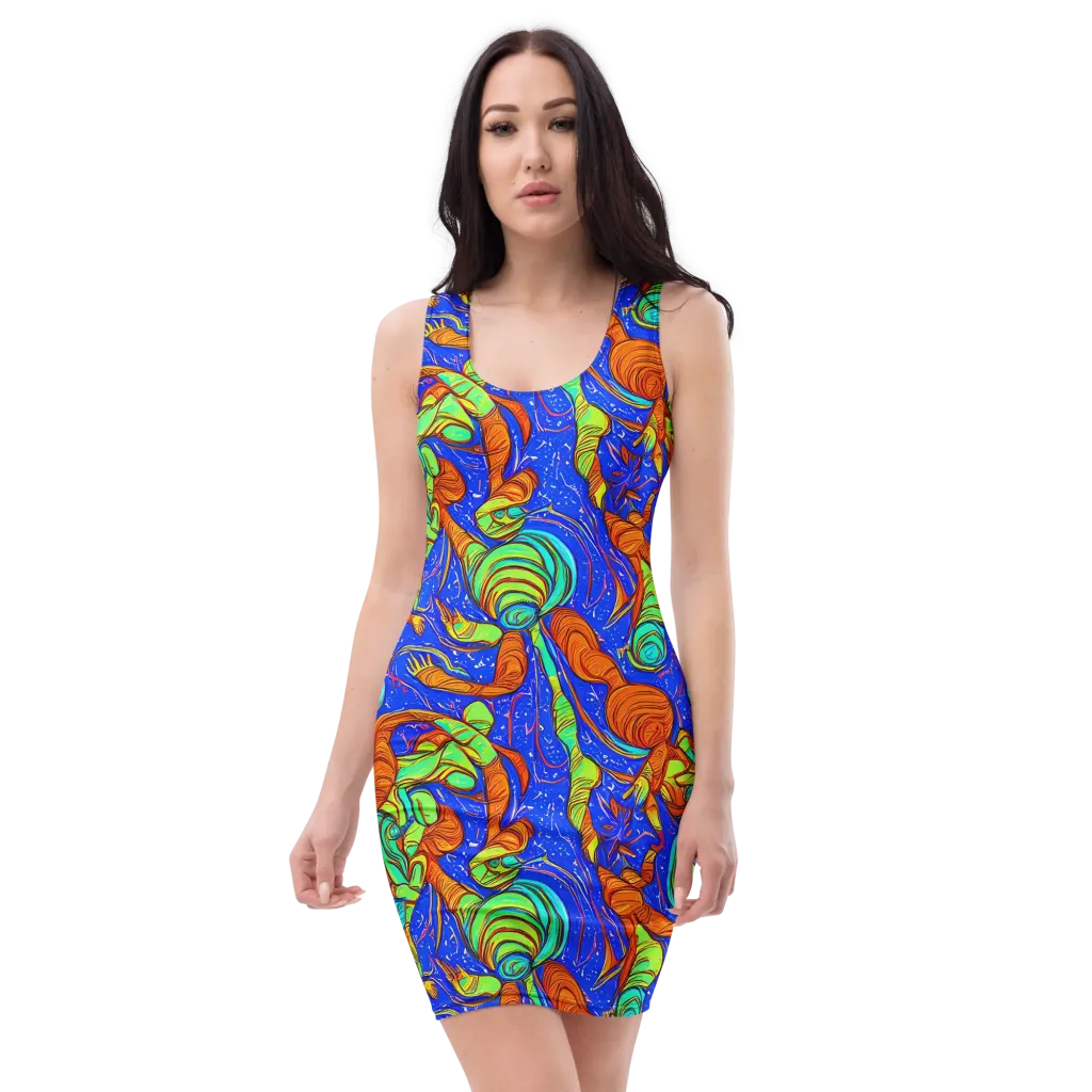 Kinetic Tropics on Bodycon Dress — Front