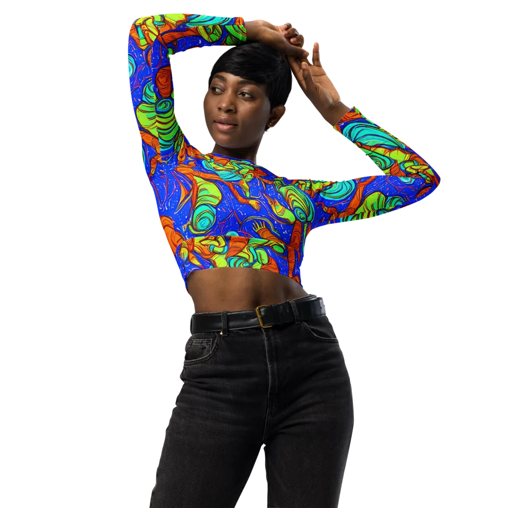 Kinetic Tropics on Long Sleeve Crop Top — Front
