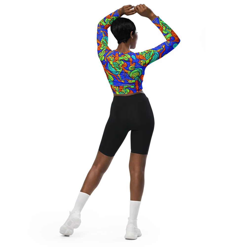 Kinetic Tropics on Long Sleeve Crop Top — Back