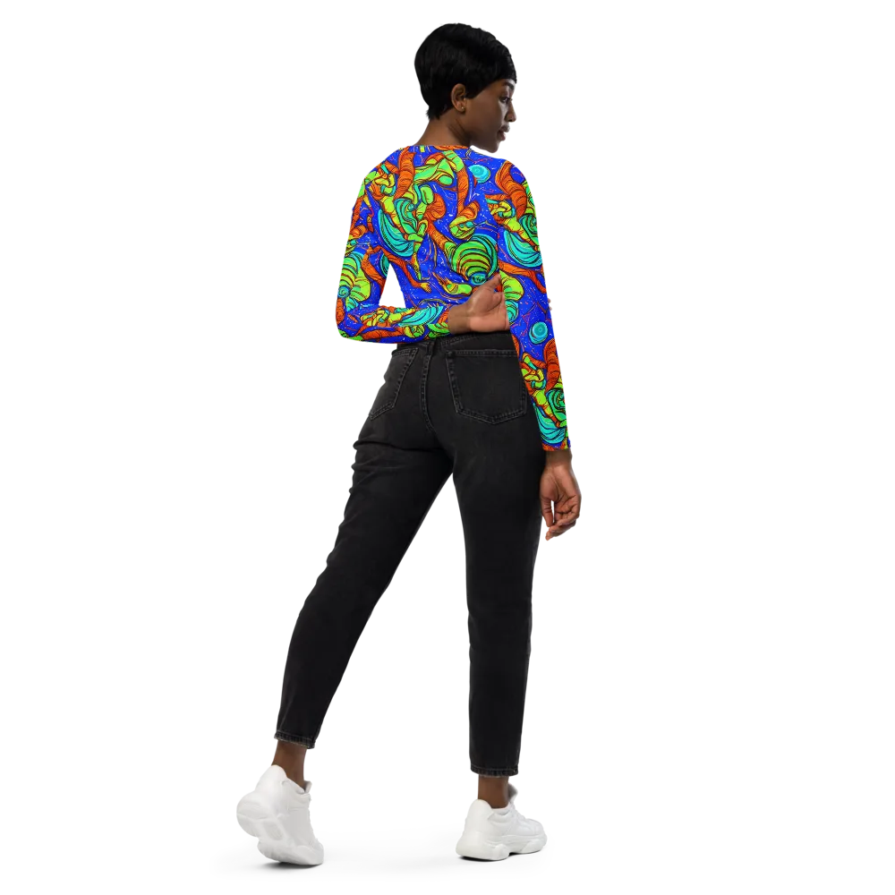Kinetic Tropics on Long Sleeve Crop Top — Right Back