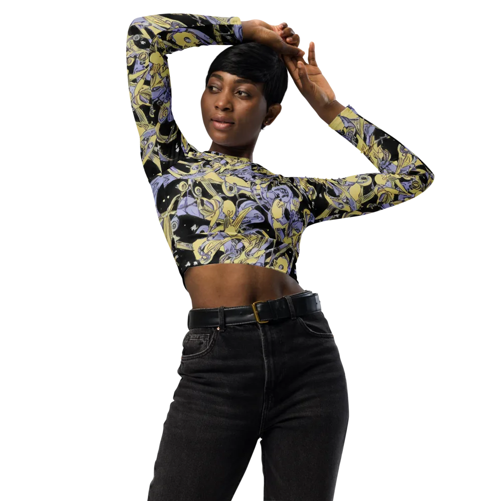 Lunar Mechanica on Long Sleeve Crop Top — Front