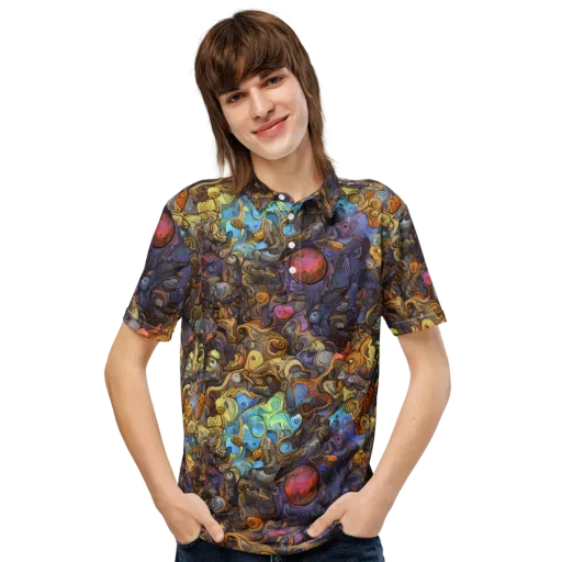 Electric Curio on a Men's Slim Fit Polo Shirt