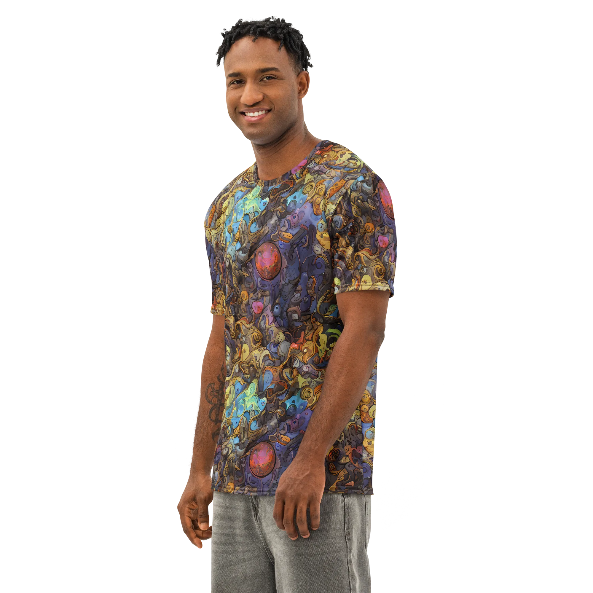 Electric Curio on Men's Cotton Crew Neck T-Shirt — Left Front
