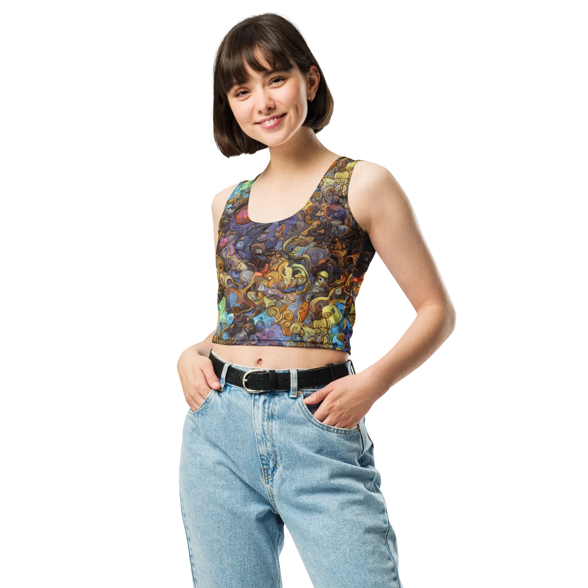 Electric Curio on Crop Top — Front