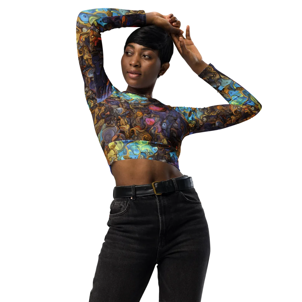 Electric Curio on Long Sleeve Crop Top — Front