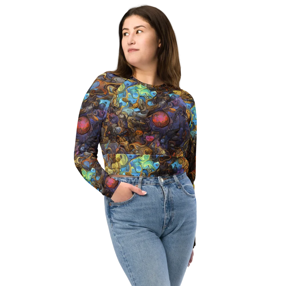 Electric Curio on Long Sleeve Crop Top — Front