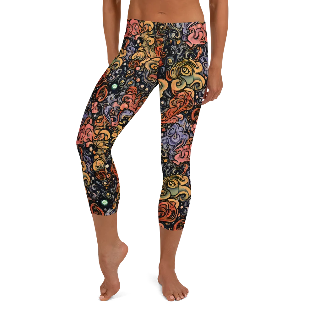 Psychedelic Brocade on Capri Leggings — Front