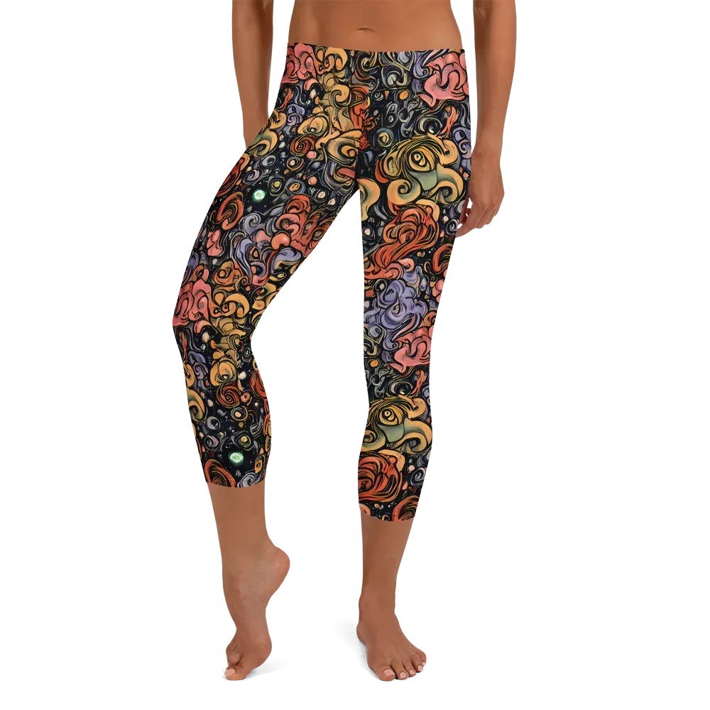 Psychedelic Brocade on Capri Leggings — Front