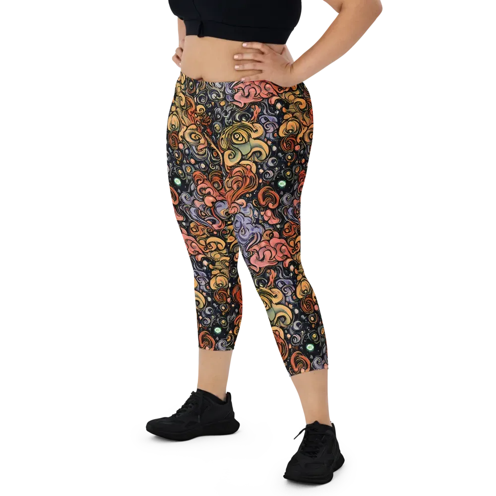 Psychedelic Brocade on Capri Leggings — Front