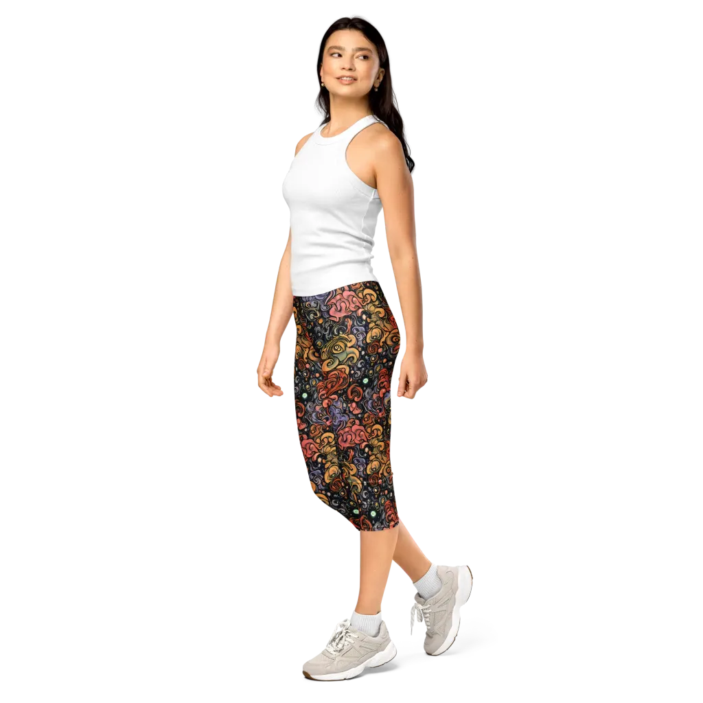 Psychedelic Brocade on Capri Leggings — Left Front