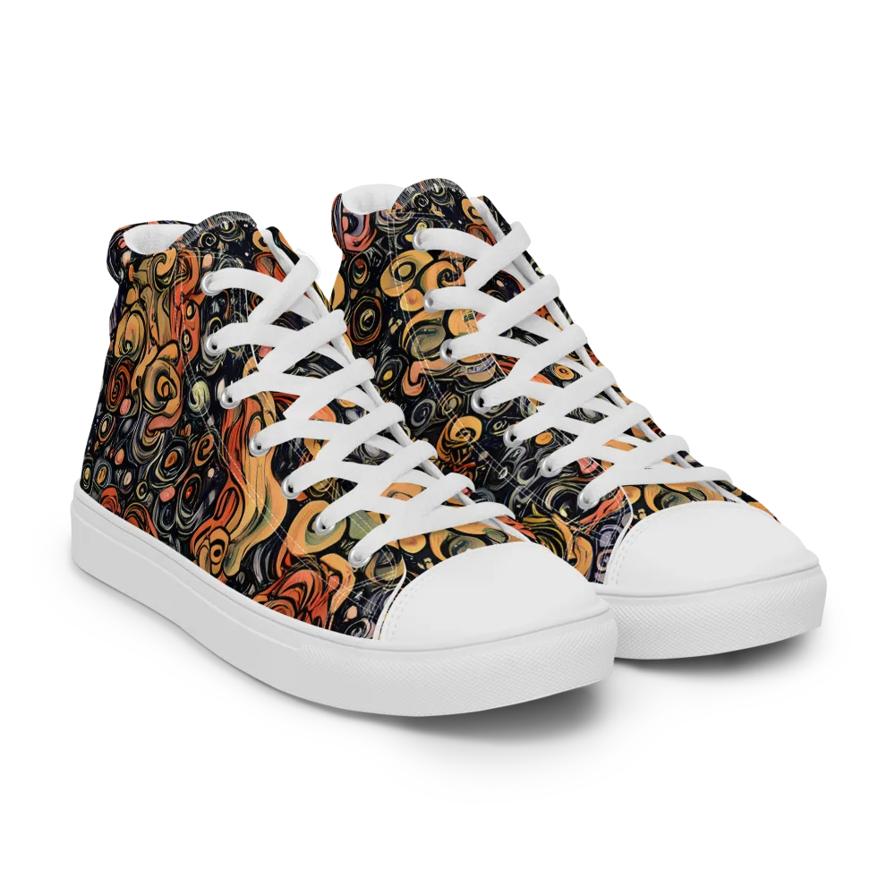 Psychedelic Brocade on Men's High Top Canvas Shoes — Right Front