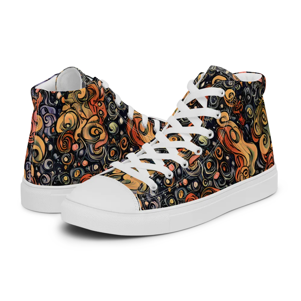 Psychedelic Brocade on Men's High Top Canvas Shoes — Left