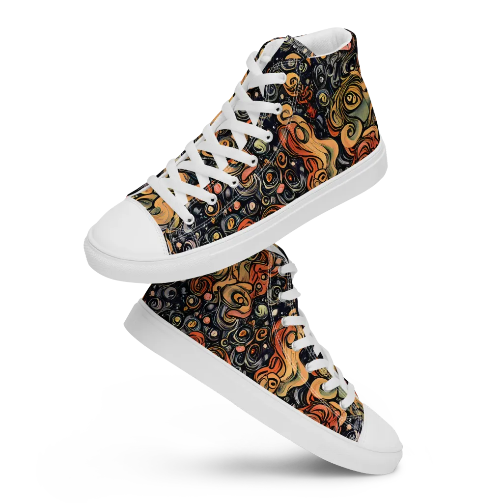 Psychedelic Brocade on Women's High Top Canvas Shoes — Front