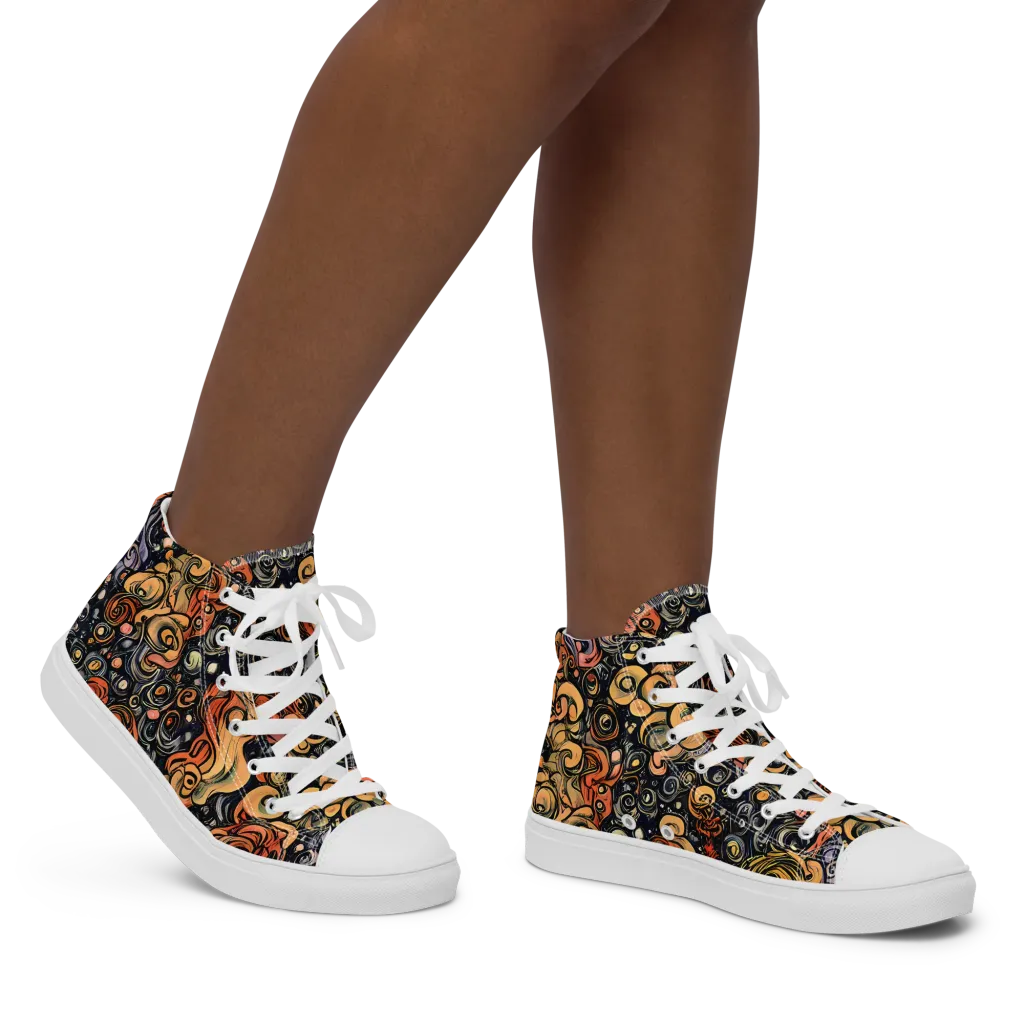 Psychedelic Brocade on Women's High Top Canvas Shoes — Right