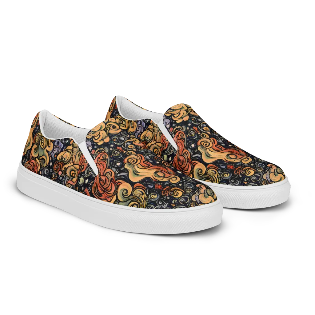 Psychedelic Brocade on Men's Slip-On Canvas Shoes — Right Front