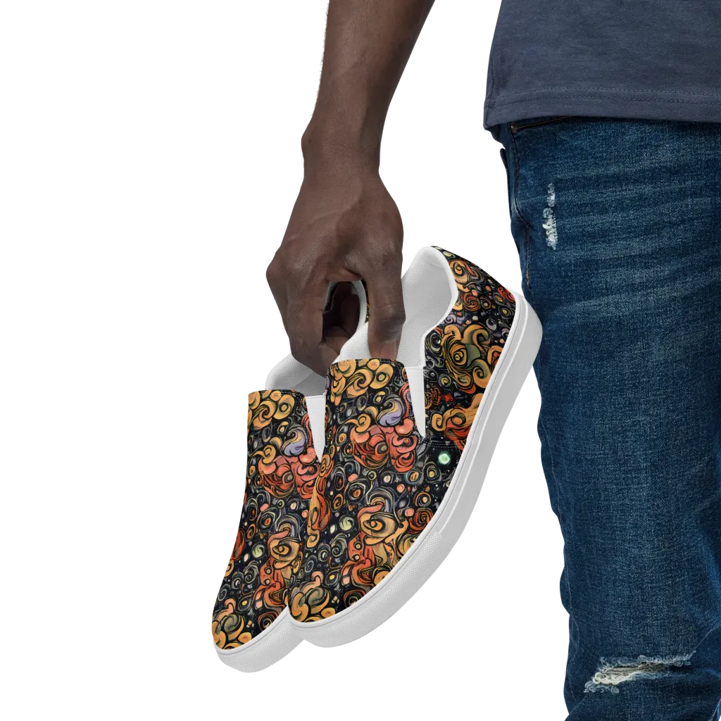 Psychedelic Brocade on Men's Slip-On Canvas Shoes — Left Front