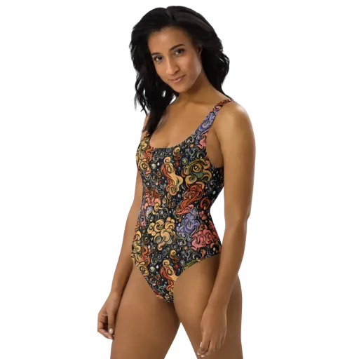 Psychedelic Brocade on a One-Piece Swimsuit