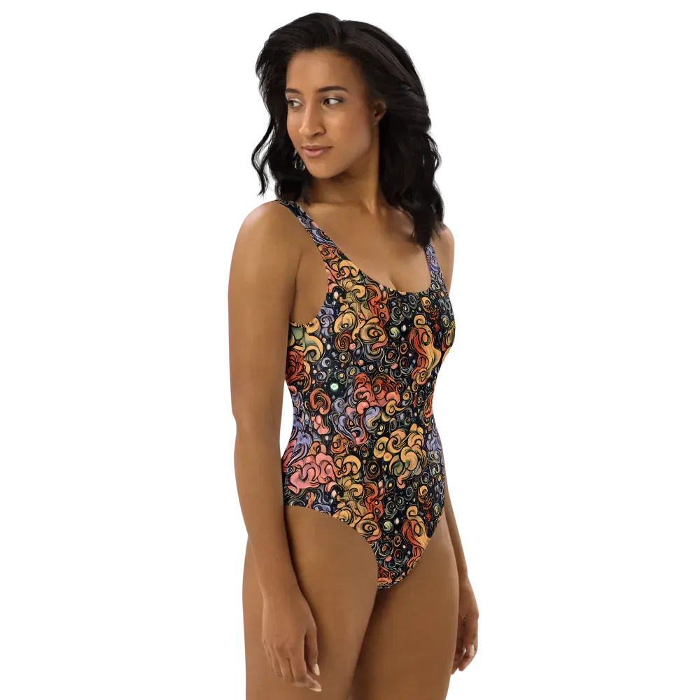 Psychedelic Brocade on One-Piece Swimsuit — Right