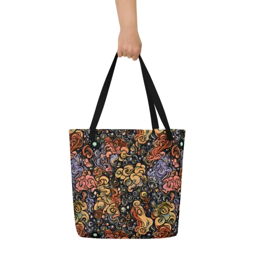 Psychedelic Brocade on a Large Tote Bag W/ Pocket