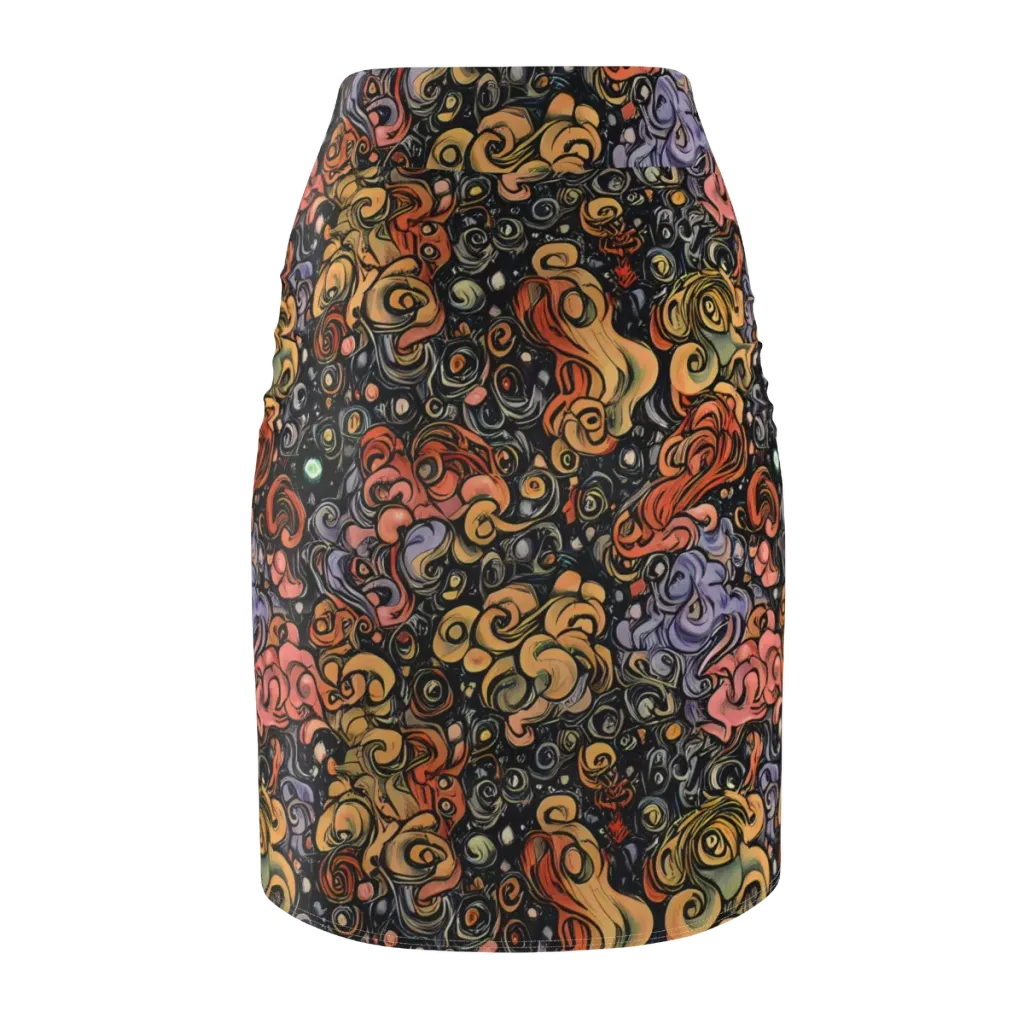 Psychedelic Brocade on Pencil Skirt — Back