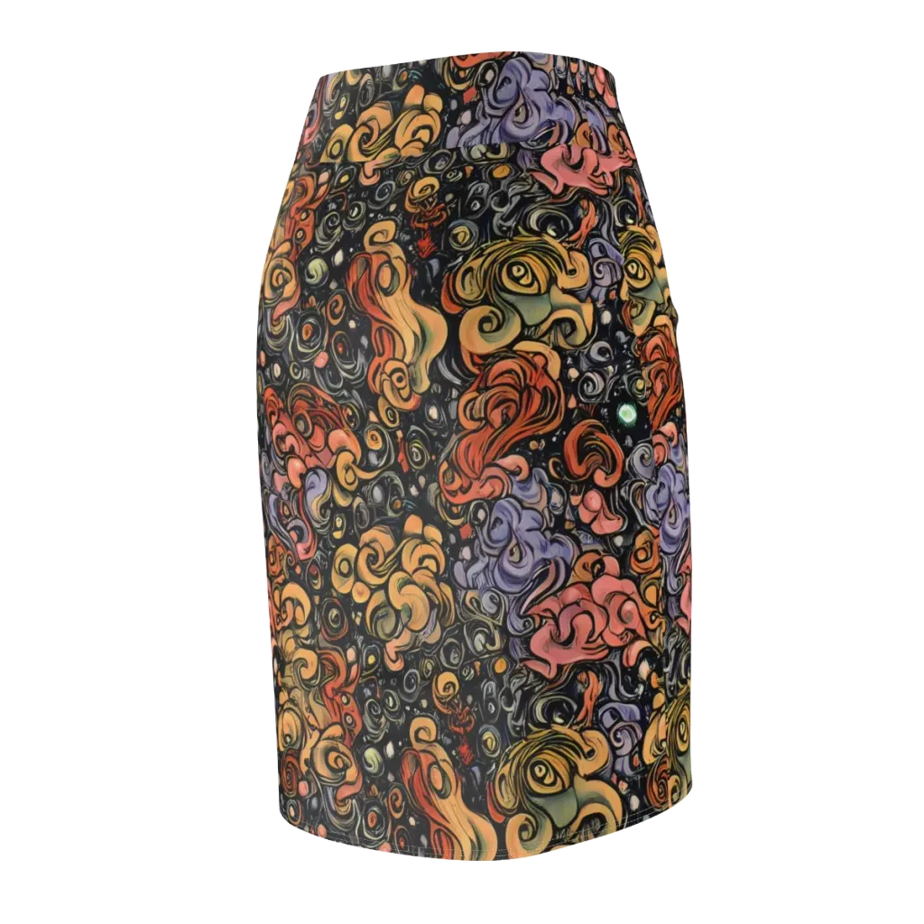 Psychedelic Brocade on Pencil Skirt — Back Side