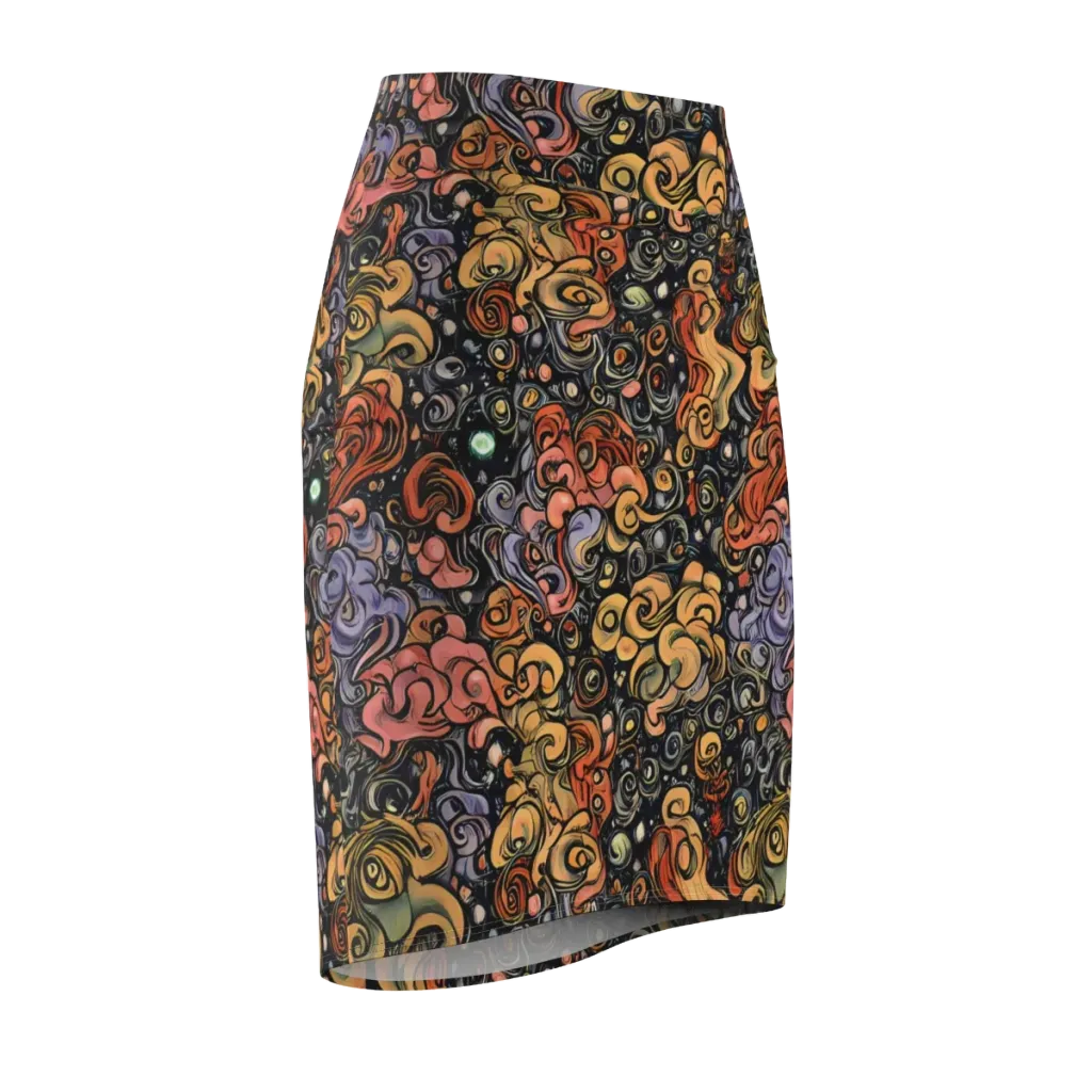 Psychedelic Brocade on Pencil Skirt — Front Side