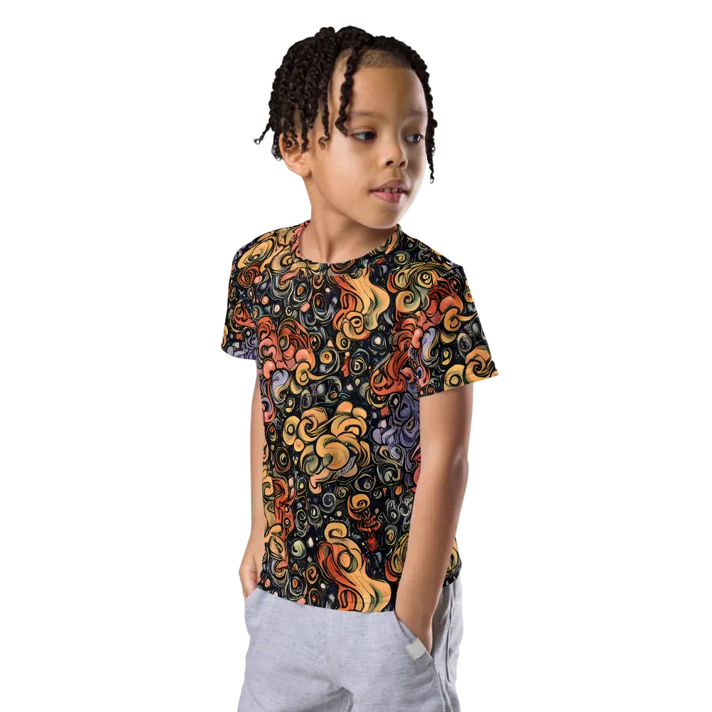 Psychedelic Brocade on Kids Crew Neck T-Shirt — Left Front