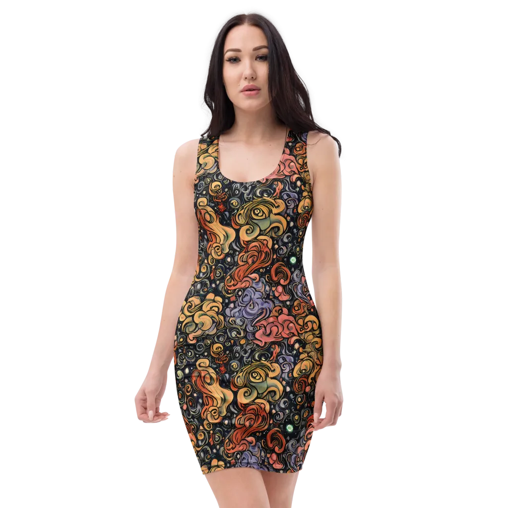 Psychedelic Brocade on Bodycon Dress — Front