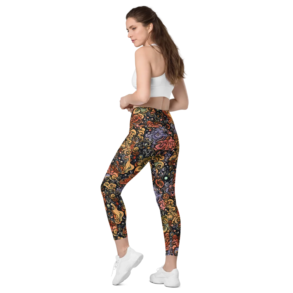 Psychedelic Brocade on Leggings with Pockets — Left Back