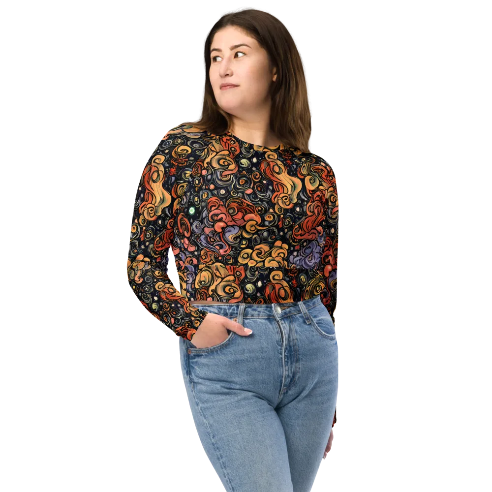 Psychedelic Brocade on Long Sleeve Crop Top — Front
