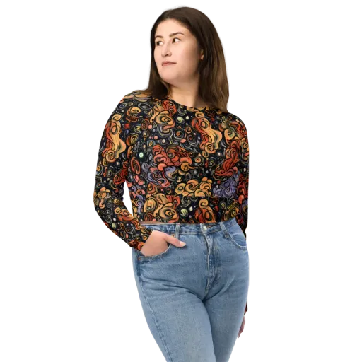 Psychedelic Brocade on a Long Sleeve Crop Top