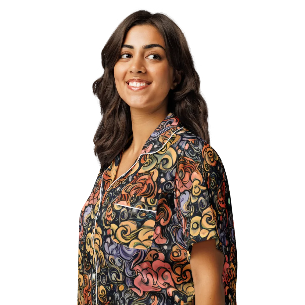 Psychedelic Brocade on Women's Short Sleeve Pajama Top — Left Front