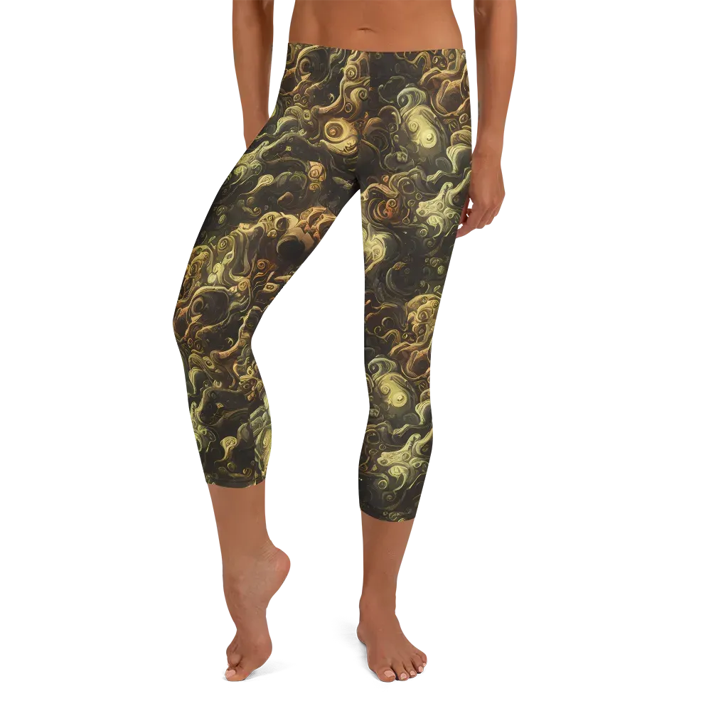Ochre Undertow on Capri Leggings — Front