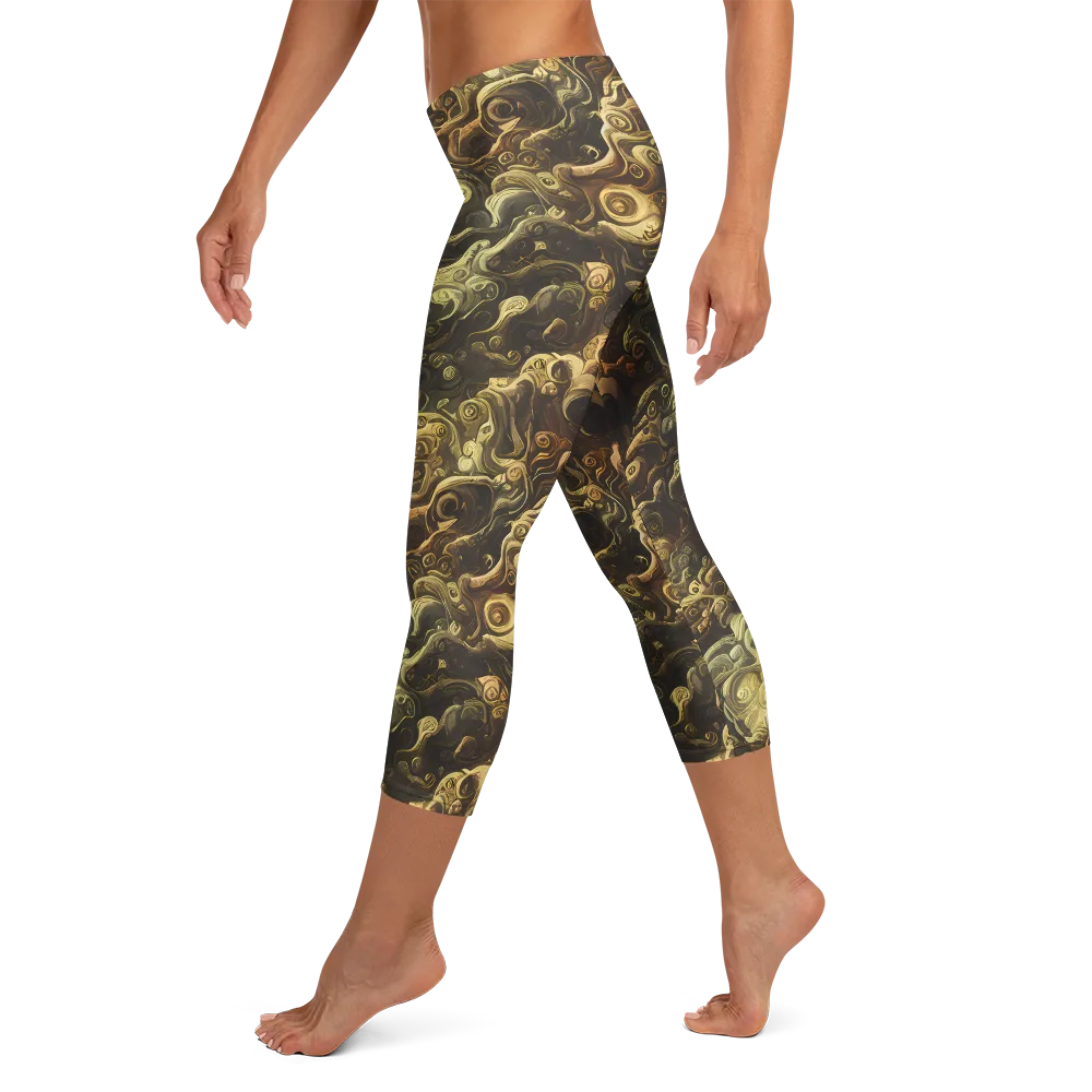Ochre Undertow on Capri Leggings — Left